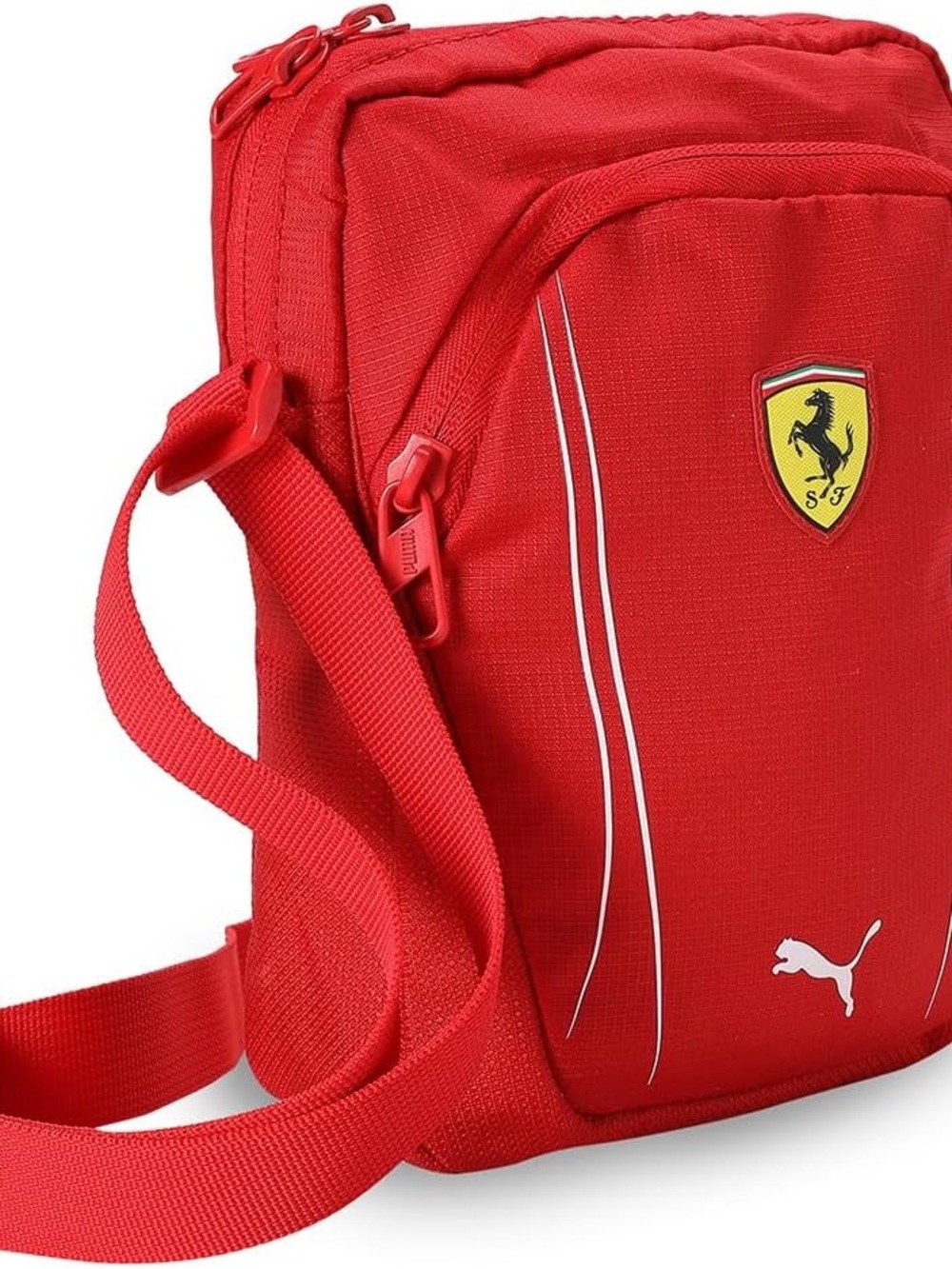 Ferrari x Puma Red Unisex Messenger Crossbody Bag with White Accents